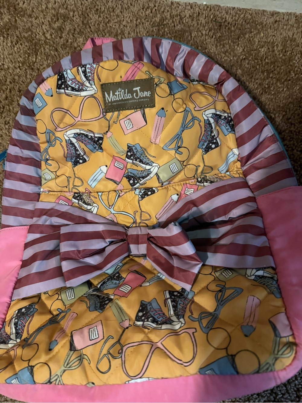Matilda Jane Yellow Pink Patterned Bow Seat Cover with Striped Accent